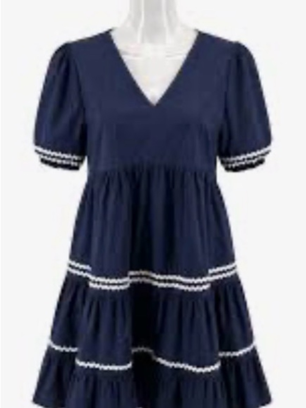 Cynthia Rowley Navy Tiered Dress w/ White Ric-Rac Trim